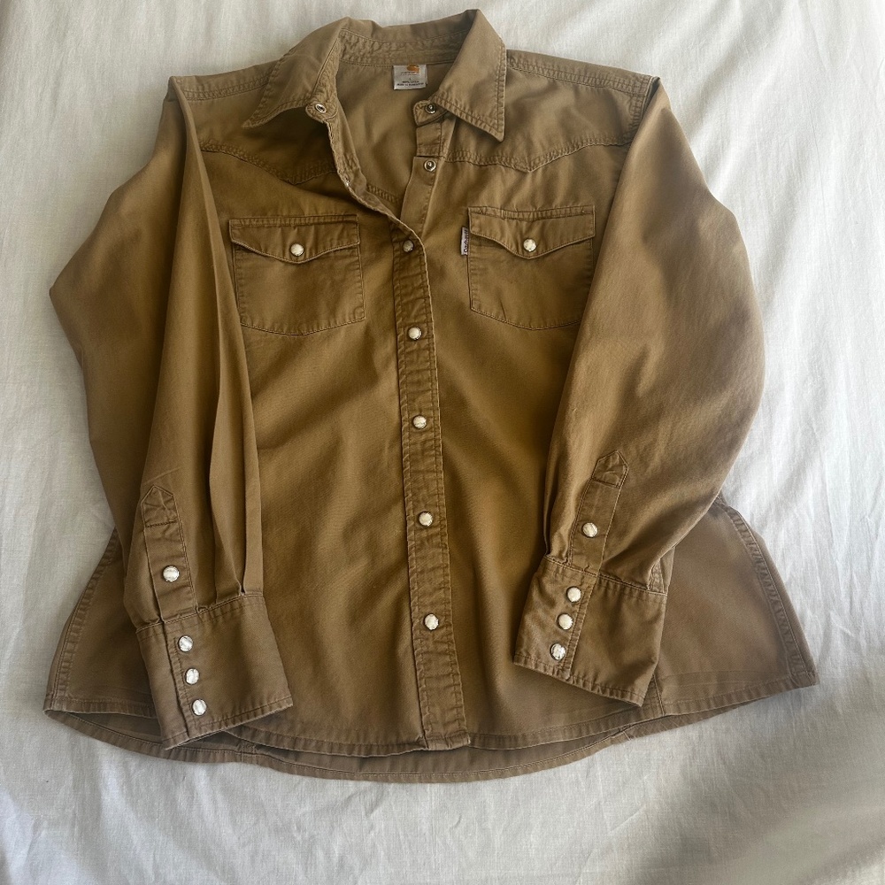 Carhartt Women’s Brown Workwear Shirt | Heavy Cotton Utility Button-Up | Size L - Picture 1 of 9